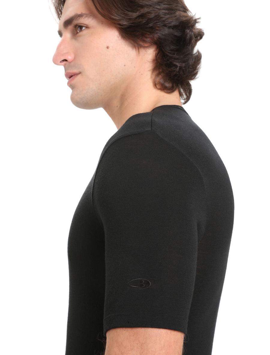 Black Men's Icebreaker Merino 175 Everyday Short Sleeve Crewe Thermal Top Base Layers | USA 1378HAPK